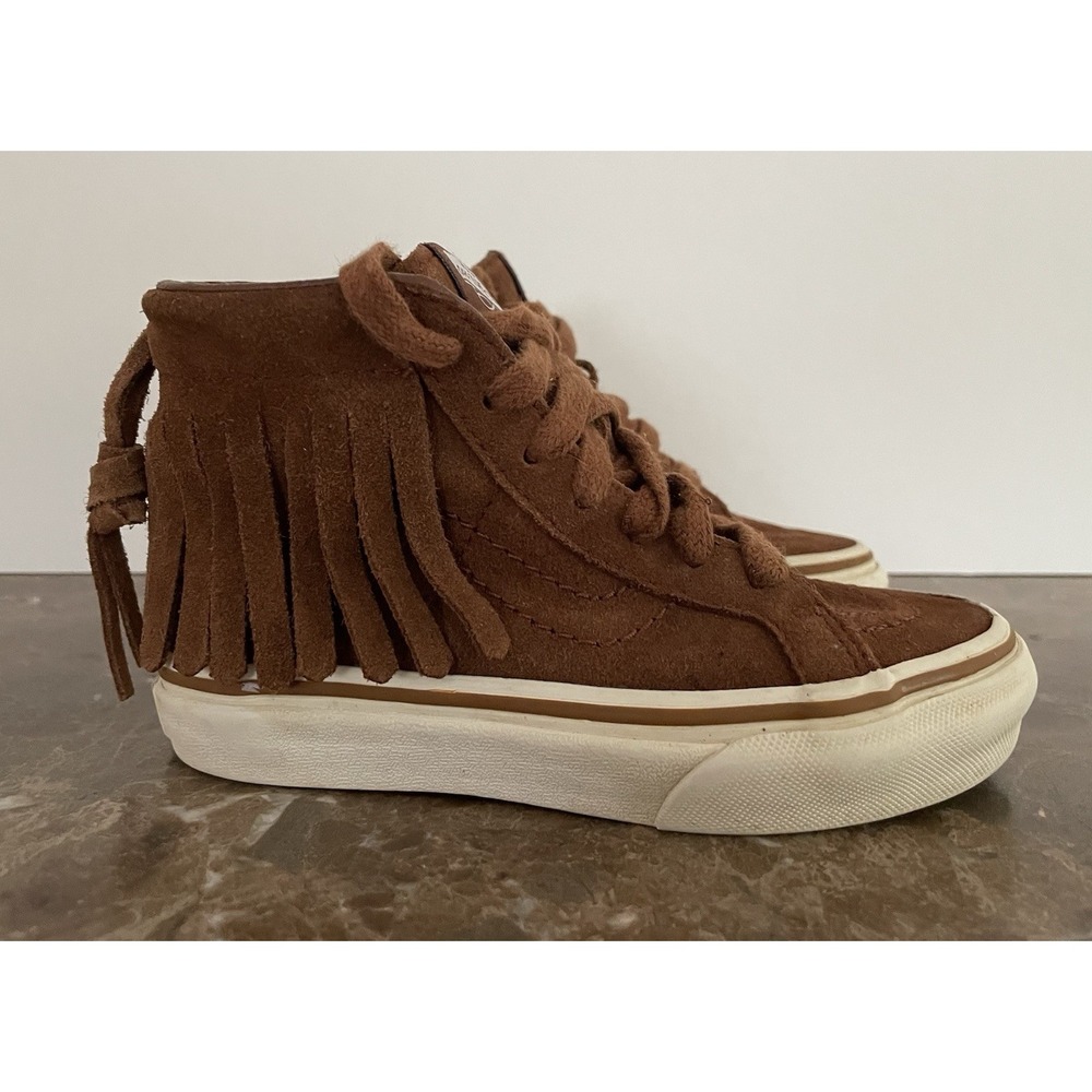 Vans Kids Sk8 Hi Top Brown Suede Fringed Shoe Skateboard 1721278 Size 10.5 - Picture 2 of 10